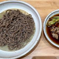 Beef Soba (Cold) · Soba served with sliced beef brisket and white sliced onion in homemade dipping sauce.