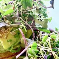 The Green Machine · Acme sourdough whole wheat toast, green hummus, avocado, seed medley, micro greens, seasoning