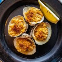 1/2 Dozen Clams Oreganata · oven roasted ,topped with herb butter and bread crumbs.