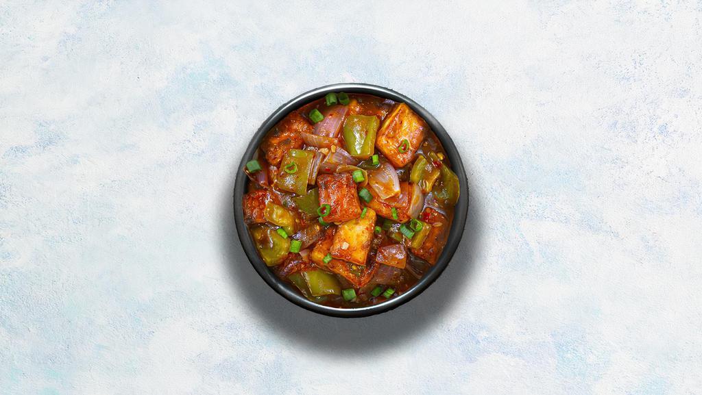 Chilli Paneer · Sautéed cottage cheese tossed and stir-fried with hot chilli sauce, onions, bell peppers and herbs.