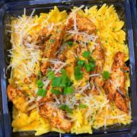 Chicken Pasta · Farfalle pasta seasoned fire grilled sliced chicken breast - sautéed peppers -cheese - drizz...