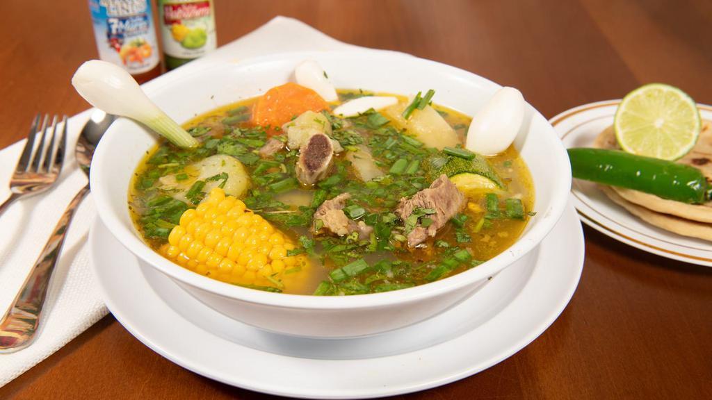Sopa De Res · Beef soup with vegetables. Served with tortillas.