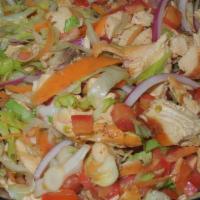 Ensalada De Pollo · Grilled Chicken Salad. A hearty salad with juicy grilled chicken on a bed of fresh greens ( ...