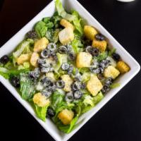 Caesar Salad (Large) · Romaine lettuce, croutons, black olives, Parmesan cheese. Included a side of Garlic Bread an...