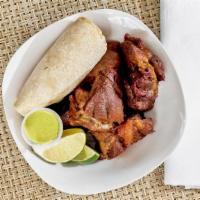 Chicharron · 1/2 lb. of fried pork served with two homemade corn tortilla.