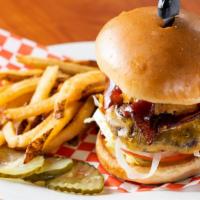 John Wayne Bbq O-Ring Burger · Onion rings, bacon, and BBQ sauce.