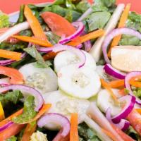 Garden Salad · Lettuce, tomato, onions, cucumber, shredded carrots. Choice of dressing ranch or italian.