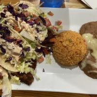 Tacos Al Carbon - 3 Pcs · Three chopped beef or grilled chicken tacos. Served with pico de gallo a side of beans, and ...