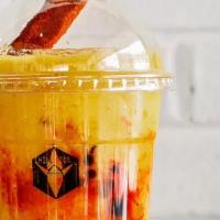 Volcano Mango · Mango smoothie with tangy chamoy sauce and tamarind candy on top (included mango jelly)