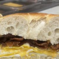 Bacon, Egg And Cheese Sandwich · Bacon, Egg & Cheese served on bagel, bread or roll of your choice.