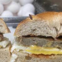 Sausage, Egg And Cheese. · Sausage, Egg & Cheese served on bagel, bread or roll of your choice.