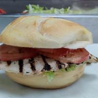 Grilled Chicken Sandwich · Served on around roll or bagel with lettuce, tomato and mayo.