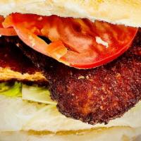 Breaded Chicken Cutlet Sandwich · Served on a round roll with lettuce, tomato and mayo.