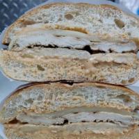 The Movie Star · Grilled chicken breast and Swiss cheese with Russian dressing on a roll.