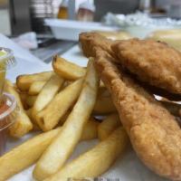 Chicken Tenders (4Ps)  With French Fries & Honey Mustard  · 4 pcs of our home made chicken tenders served with french fries & honey mustard sauce.