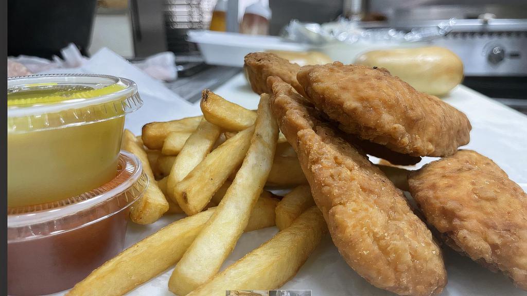 Chicken Tenders (4Ps)  With French Fries & Honey Mustard  · 4 pcs of our home made chicken tenders served with french fries & honey mustard sauce.