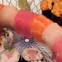 Rainbow Roll · Crab, avocado, tuna, salmon, red snapper, tobiko.
