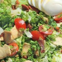 Kale Caesar · Kale | Romaine - Cherry Tomatoes, Avocado, Egg, Bacon, Parmesan Shavings (Parmigiano Reggian...