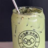 Iced Matcha Latte · Freshly mixed Matcha topped with milk and ice.