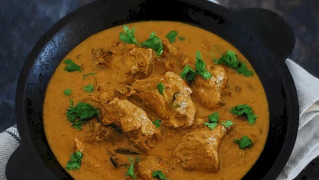#119. Chicken Korma · Succulent chicken pieces delicately flavored with coconut and gently simmered in yogurt with a selection of spices and nuts.