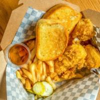 3 Tenders Combo · Three pieces super jumbo tender, two toast, pickles and Legend sauce. Includes Fries and Dri...