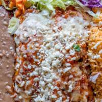 Make Your Own · Two enchiladas with your choice filling and salsa, topped with Monterey jack cheese.