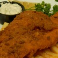 Fish & Chips · Icelandic Cod lightly breaded & deep fried until golden
brown, house tartar sauce on the side.
