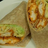 Buffalo Chicken Wrap · Crispy fried chicken tenders tossed in buffalo sauce,topped with romaine lettuce &  ranch dr...