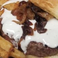 Black Burger · Our 8oz. Certified angus beef blackened, then grilled & topped with blue cheese aioli & cara...
