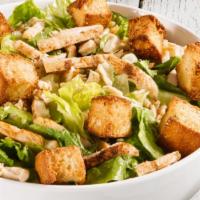 Chicken Caesar · The Chicken Caesar salad comes with fresh baked croutons, lettuce mix with grilled chicken, ...