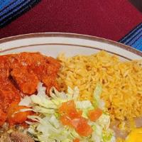 Chile Rojo Or Chile Verde Plate · Red or green chile con carne served with your choice of one flour tortilla or three corn tor...