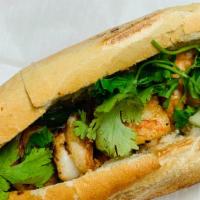 Banh Mi Tom Nuong · Stuffed with grilled shrimp, cucumber and Vietnamese pickles.