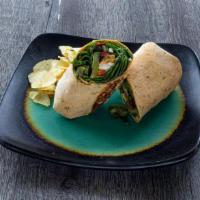 Cajun Shrimp Wrap · Cajun seasoned shrimp, grilled green & red bell pepper, green onions, baby spinach and cilan...