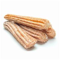 Churros · Hot, fresh, golden fried dough tubes coated in cinnamon sugar.