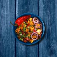 Chili Paneer · Fried cubes of cottage cheese sauteed with onions, ginger, garlic, bell pepper and sauteed i...