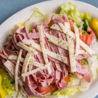 Antipasto Salad · Our Garden Salad topped w/ Italian Cold Cuts, Provolone Cheese & Pepperoncini