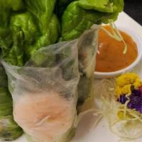 Fresh Spring Rolls Shrimp · Rice Paper wrapped with lettuce, mint, sweet basil, carrot served with sweet peanut sauce