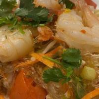Glass Noodle Salad · Glass noodles, shrimp, and ground pork, mixed with spicy lime dressing and peanuts