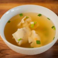 Wonton Soup · Seasoned broth with pork wontons topped with green onions and diced seared pork