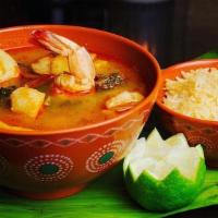 Sopa De Atlahua · Atlahua is the mythical Aztec god of lakes and fishermen. This Gulf of Mexico-style bouillab...