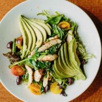 Avocado Grilled Chicken · Tossed mixed greens in our house vinaigrette, fresh avocado, Kalamata olives, grape tomatoes...