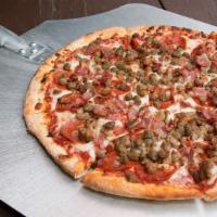 Meat Lovers (Medium) · Loaded with pepperoni, sausage, Canadian bacon, Italian sausage, bacon and beef.