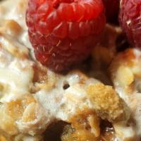Raspberry Dreams · Delicious organic Banana, fresh raspberry, & white chocolate muffin with a brown sugar crumb...