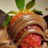 Chocolate Strobbery · Ghirardelli chocolate drizzled, fresh strawberry topped, chocolate frosted vanilla cupcake h...