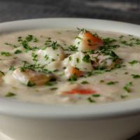 Seafood Chowder · Award-winning and voted best of Rhode Island! Made from scratch and packed with clams, shrim...