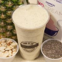 Pineapple Express · 24 oz. of pineapple, blueberries, strawberries, coconut water, strawberry puree and pineappl...