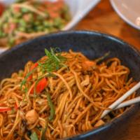 Chow Mein (Chicken) · Stir-fried fresh noodles, garlic, soy sauce.