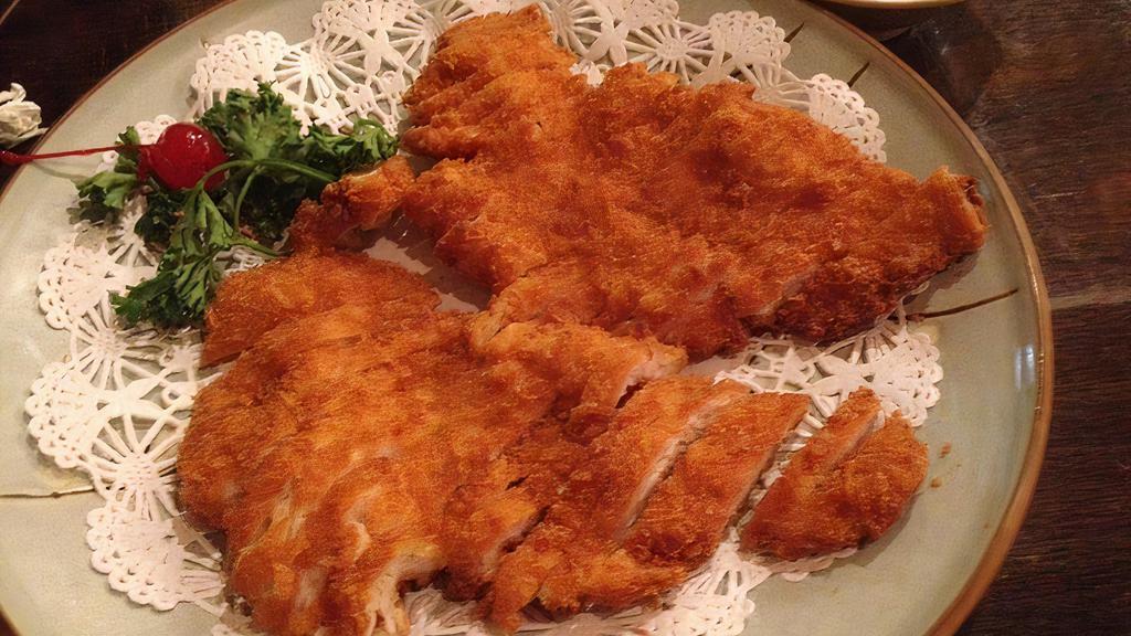 Chicken Katsu · Served with miso soup.