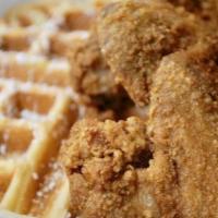 Chicken & Waffles · Sweet fluffy buttermilk waffle with your choice of three whole wings, four legacy wings, or ...