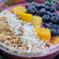 Pitaya Bowl · Our Pitaya base blended with strawberries and bananas, topped with granola, toasted coconut,...